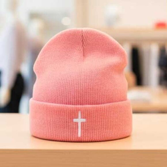 2/$30 Pink Cross Beanie Hat - Picture 3 of 6